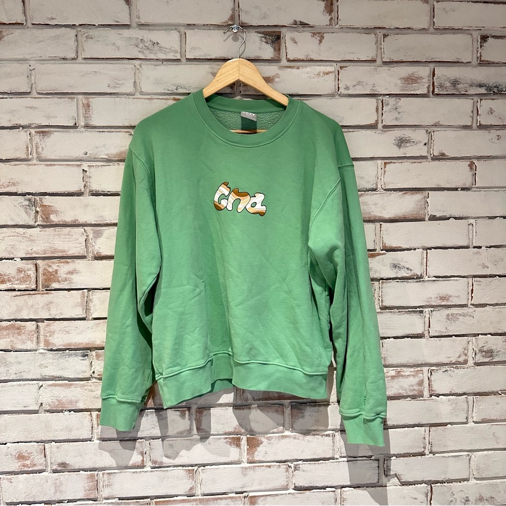 TNA Aritzia green cozy fleece perfect crew neck sweatshirt